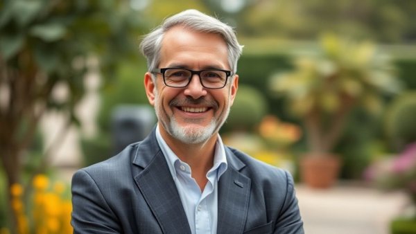 Mature business consultant with text on objection handling techniques.