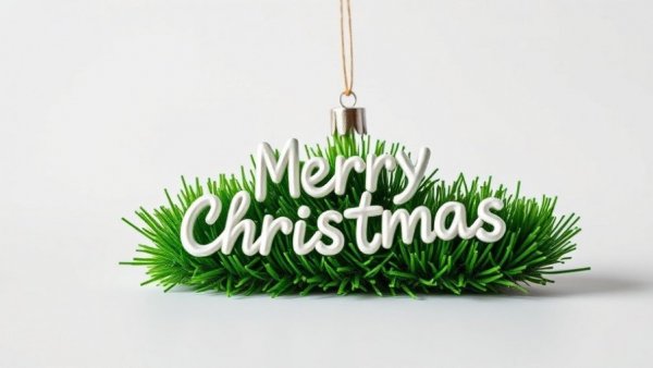 Holiday Landscaping Ideas: Green grass ornament with 'Merry Christmas'.