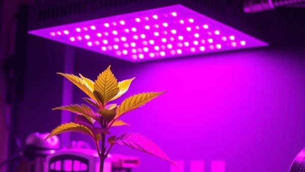LED grow light for houseplants illuminating a young sprout indoors.