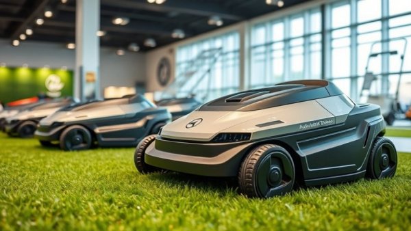 Sleek automated yard tools on display.