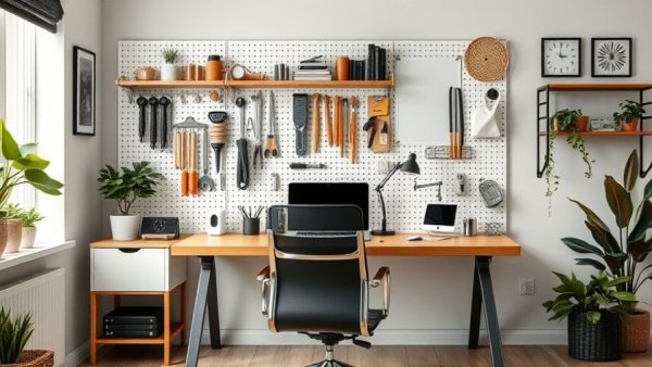 Ikea Skadis pegboard in modern office setting, sale alert