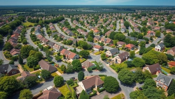 Aerial view of suburban neighborhood illustrating home flipping and BRRRR.