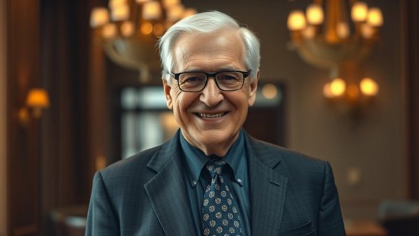 Smiling elderly man in a suit.