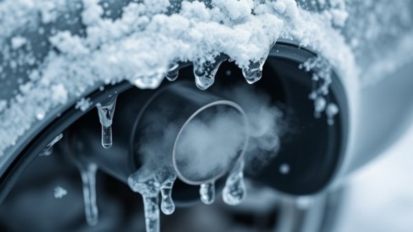 Car exhaust emitting vapor in snowy weather, highlighting 'Puffing Your Car'.
