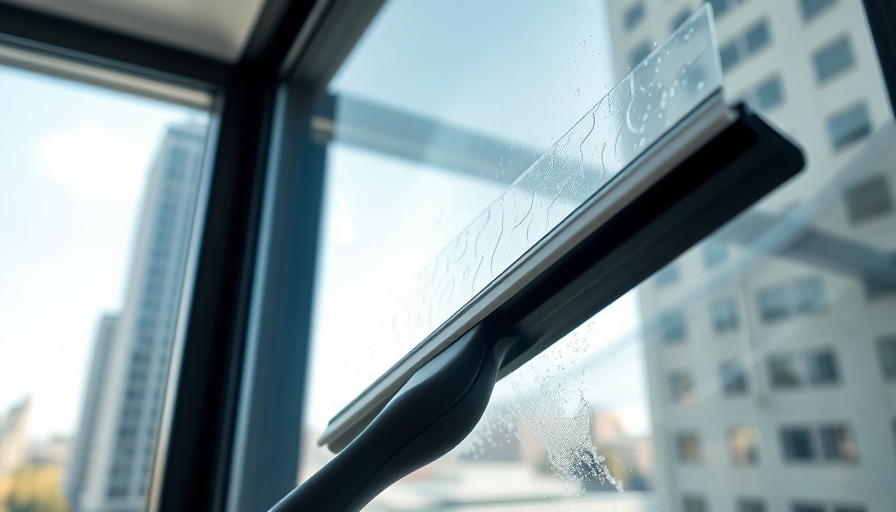 Cleaning Window Glass Guide using squeegee in bright daylight