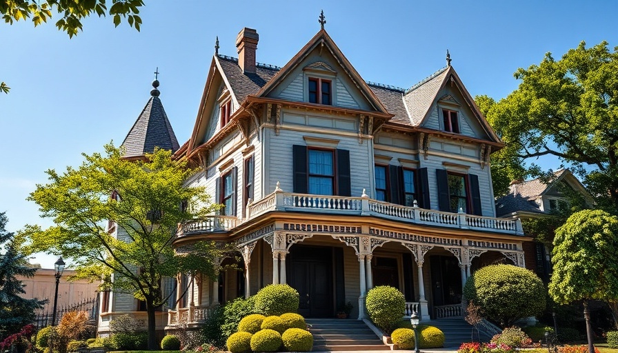 Victorian-style historic home luxury painting, surrounded by greenery.