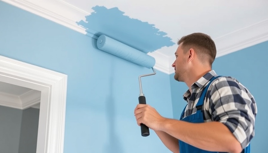 Best painting contractor applying blue paint indoors with a roller.