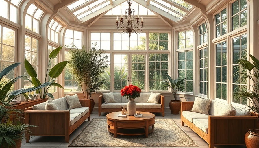 Bright conservatory with cozy seating and garden view for extension options.