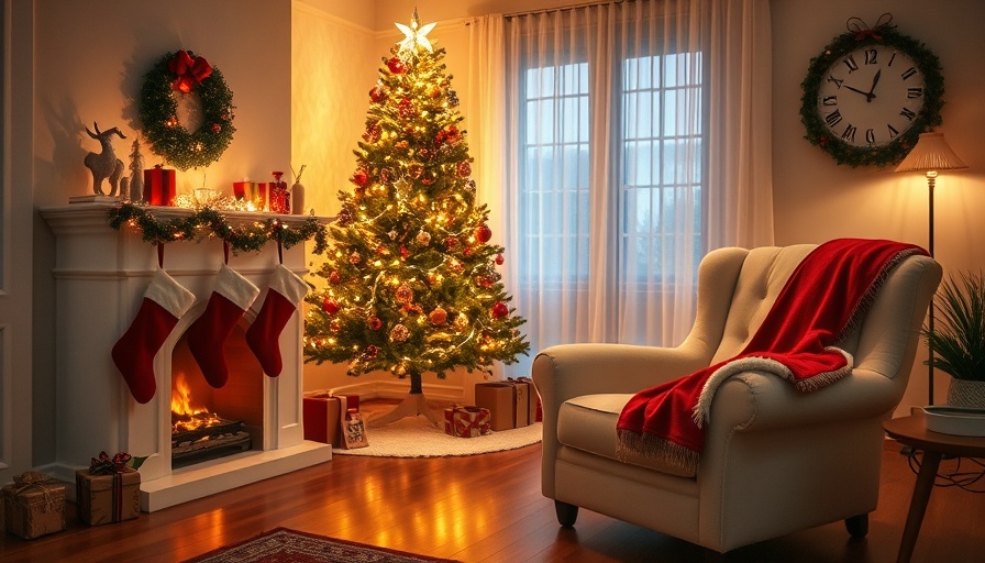 Cozy living room with Christmas decor, focusing on holiday safety tips.