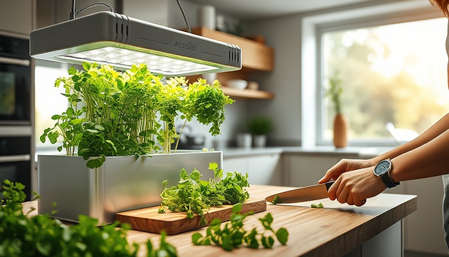 AeroGarden in a modern kitchen setting with fresh herbs.