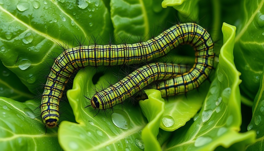 Caterpillars on cabbage leaves indicating signs of pest problems.