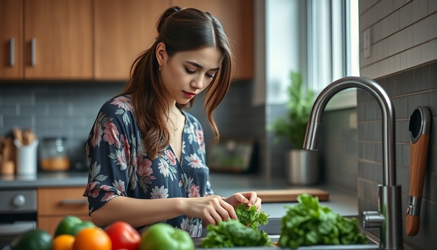 Woman preparing vegetables in the kitchen, warm lighting.