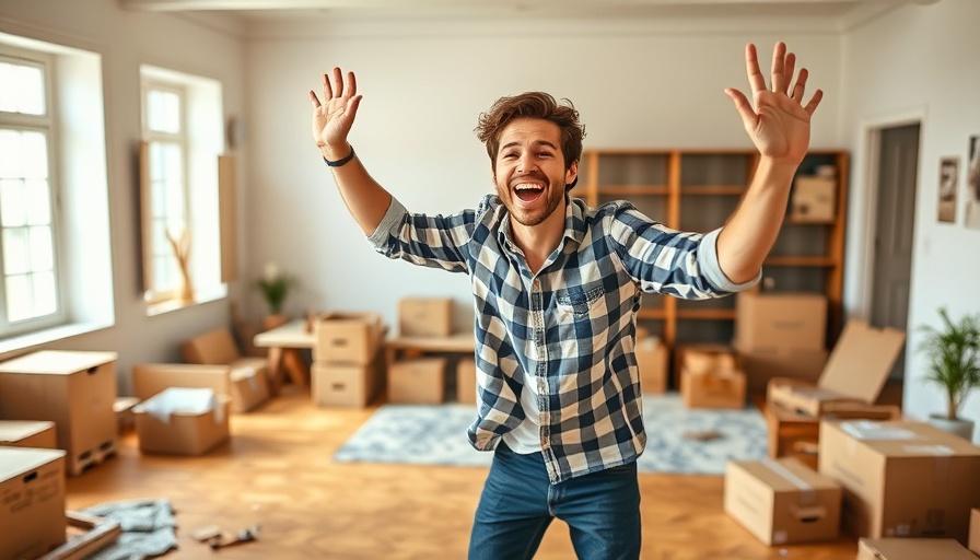 Cheerful man assembling furniture to manage renovation stress.