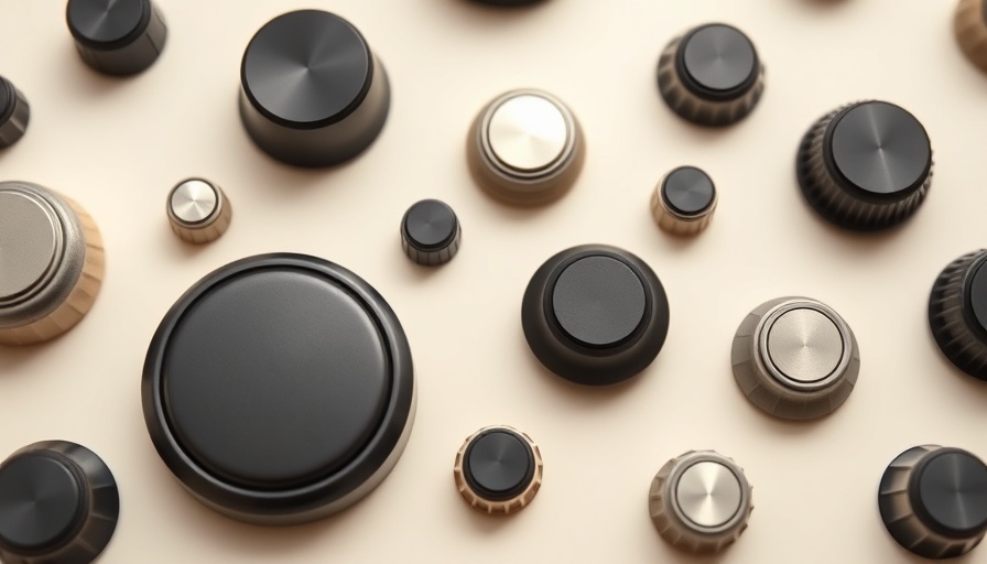 1970s-style hardware essentials, retro round knobs on cream background.