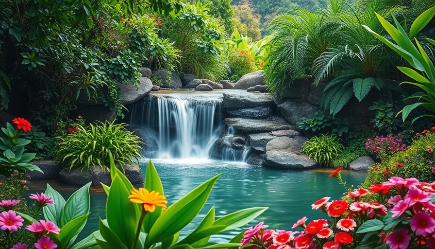 Lush garden with water features for backyards.