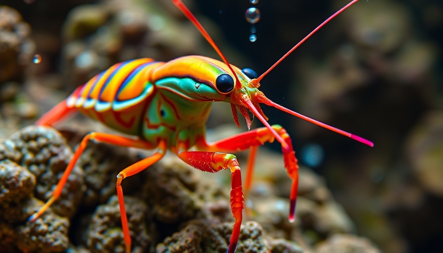 Unique invertebrate mantis shrimp in a vivid aquarium setting.