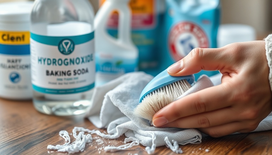 Close-up of natural cleaning supplies in use on fabric.