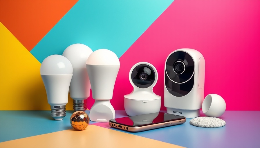 Smart home gadgets for effortless living on colorful background.