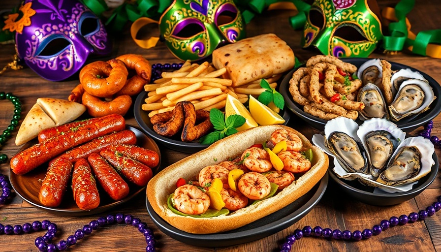 Mardi Gras Recipes featuring festive dishes and decorations.