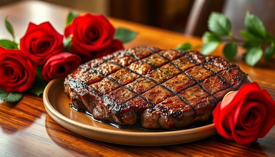 French Pepper Steak for Valentine's Day with red roses