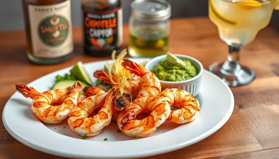 Three-Alarm Grilled Shrimp Recipe with guacamole, chipotle, and margarita.