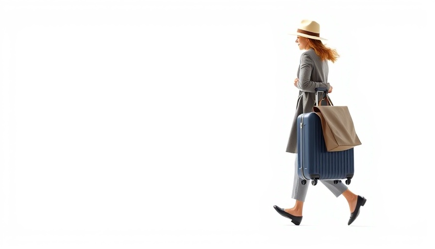 Stylish woman with suitcase showcasing travel essentials for traveling in style.