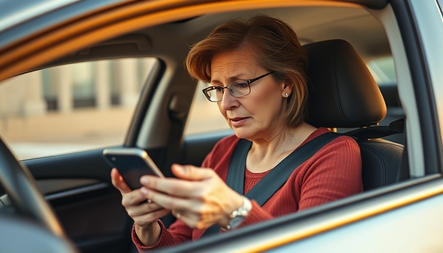 Middle-aged woman receiving TikTok car advice in a car.