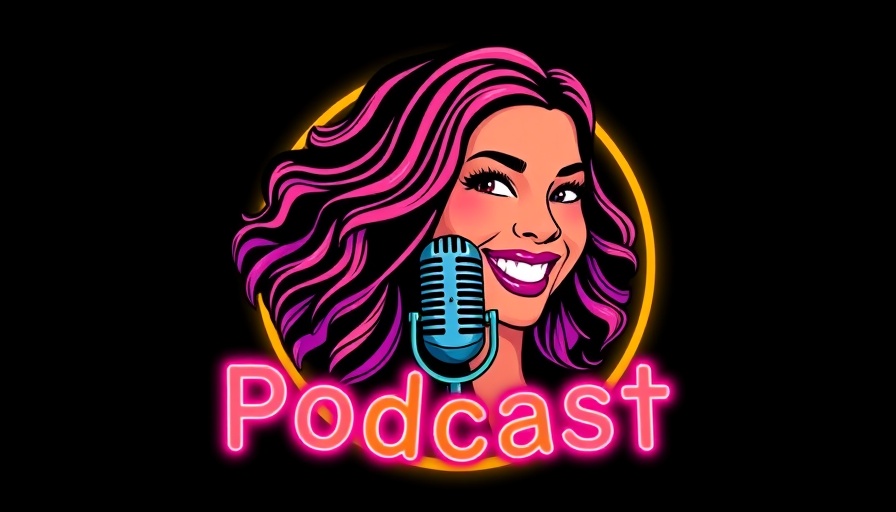 Vibrant neon podcast logo featuring a smiling host.