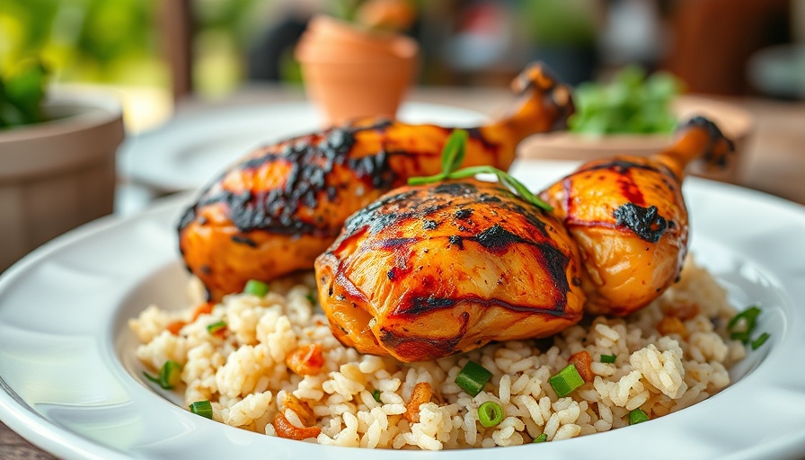 Appetizing grilled chicken with rice, perfect for March recipes.