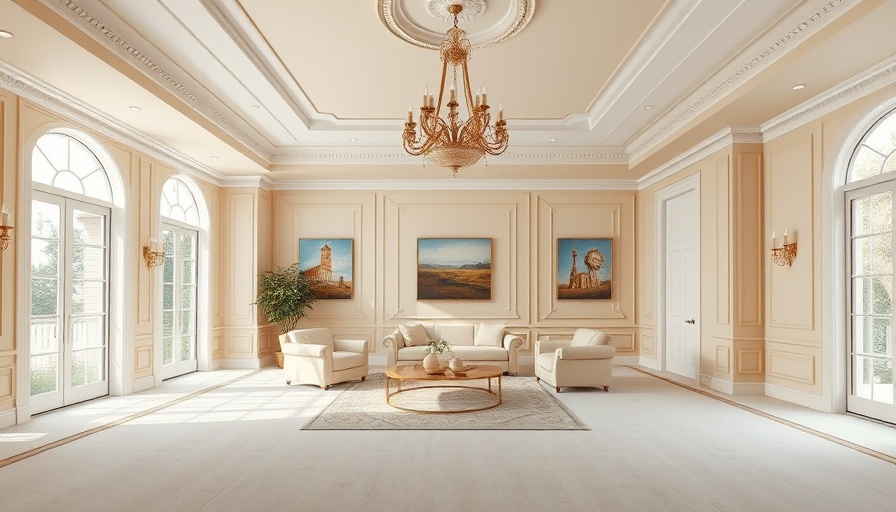 Premium interior living room with elegant moldings and chandelier.