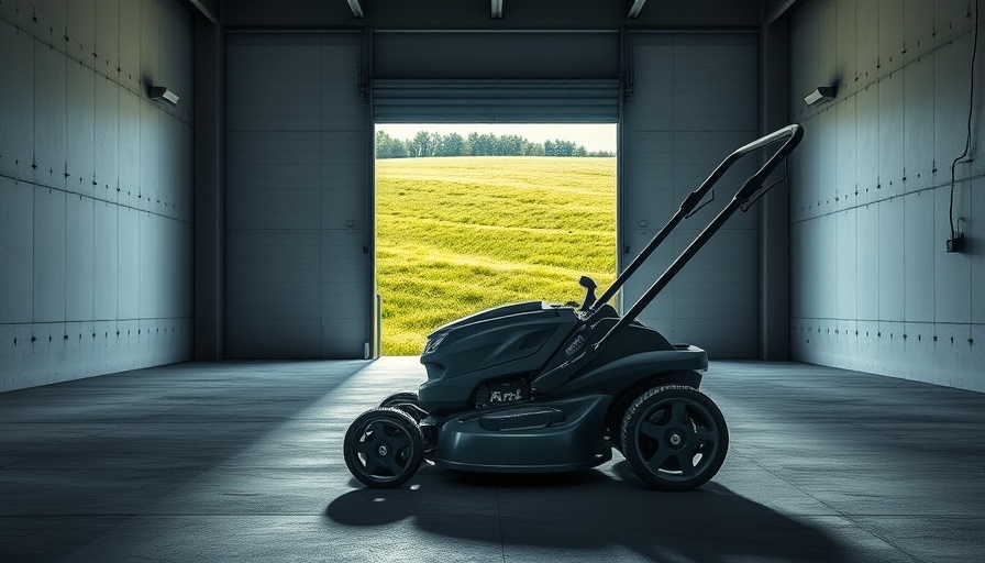 Litheli EASYSURGE 18.5'' lawn mower in a modern setting, doorway view.