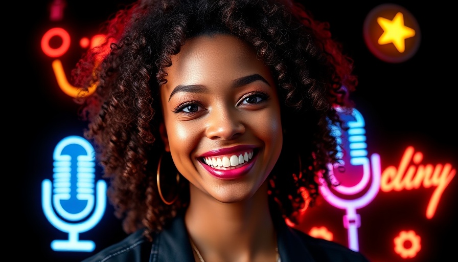 Neon sign with microphone icon, smiling woman with curly hair, worst upgrades for your home.