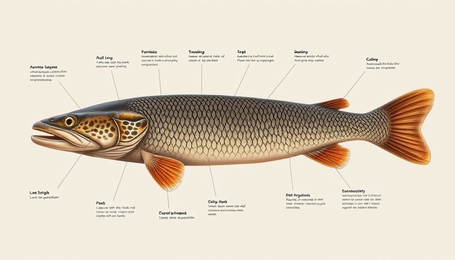 Illustration of invasive Northern Snakehead fish with labeled features.