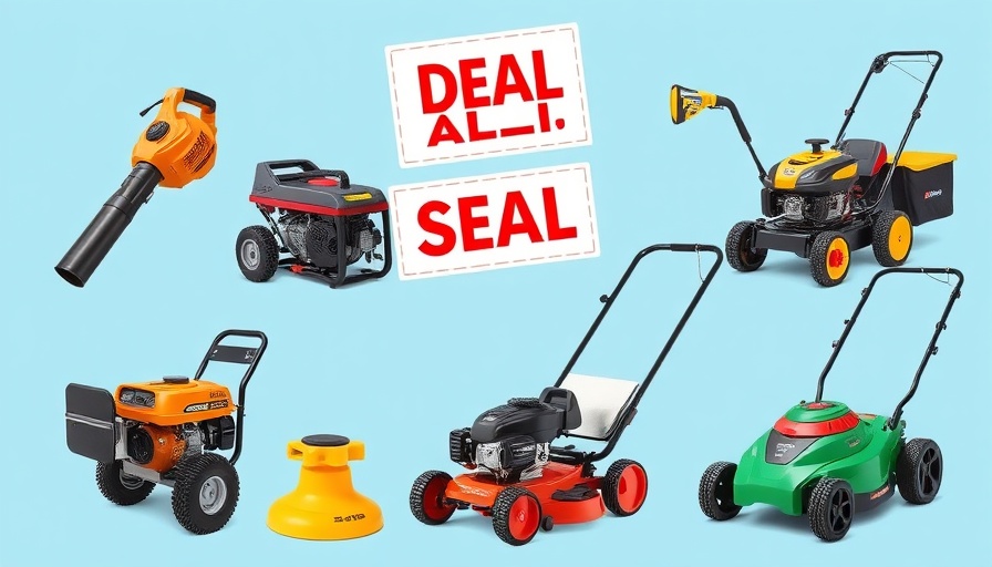 Amazon Prime Day outdoor power equipment deals image with various tools.