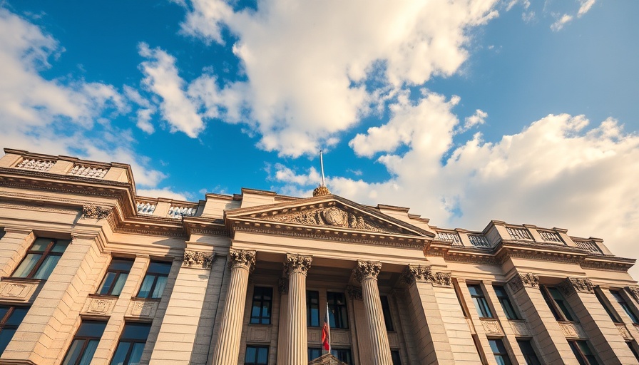 Imposing Federal building under a blue cloudy sky.