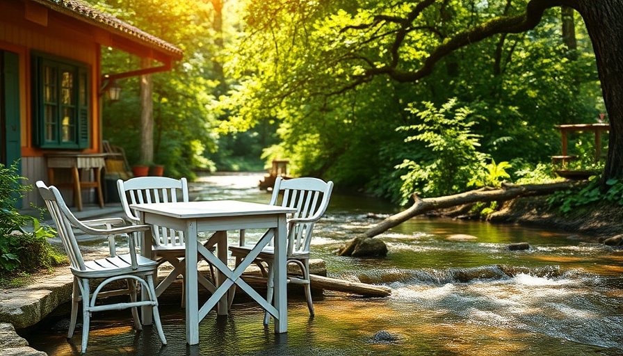 Glimmers of Inspiration in Home Design: outdoor dining on a stream.