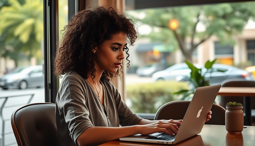 Young woman using laptop in a cafe, smarter property management tools