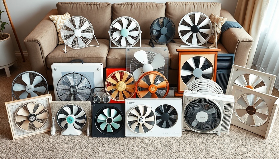 Assorted window fans displayed in a living room, best window fans setup.
