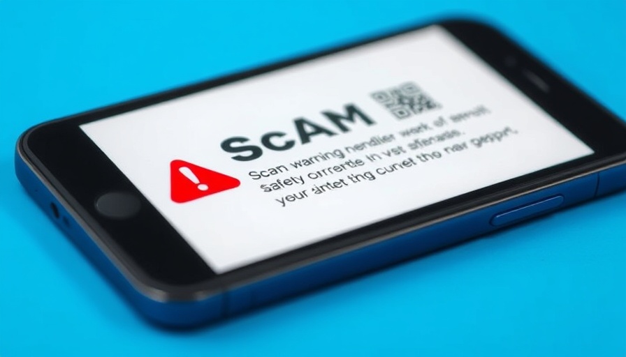 Smartphone showing scam text warning with red alert symbol.
