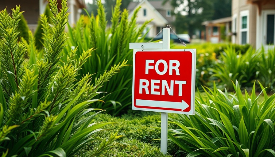 For Rent sign in lush garden, reducing vacancy rates in rental properties.