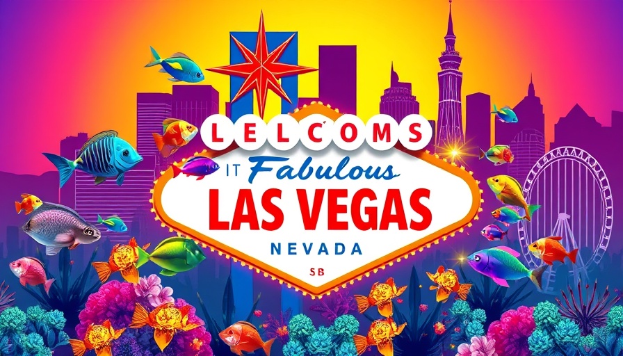 Reefstock Las Vegas event poster with city skyline.