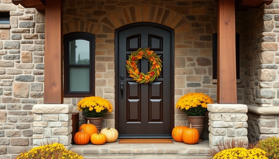 Prepare Your Home for Fall with festive door decor and pumpkins.