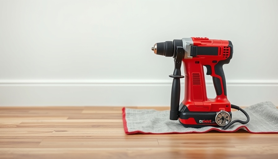 Installing baseboards with power tool and drop cloth
