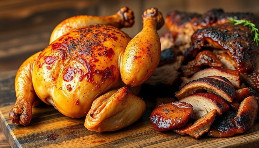 Chicken vs Pork Tailgating Showdown: Juicy grilled chicken and pulled pork.
