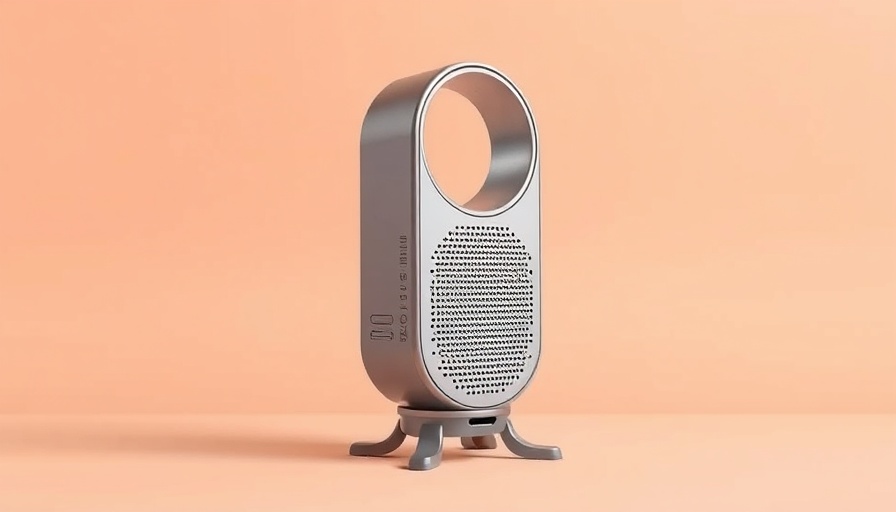 Dyson space heater displayed against a soft peach background.
