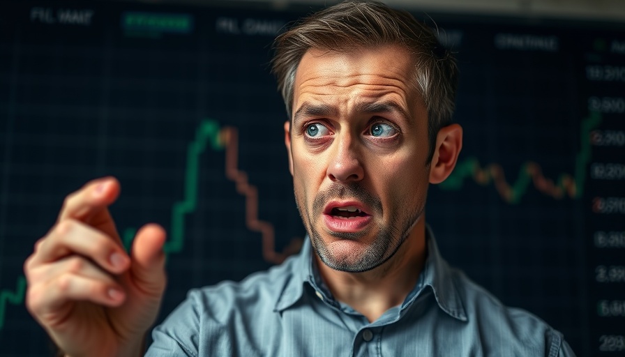 Concerned man with graph showing rising mortgage rates in background.