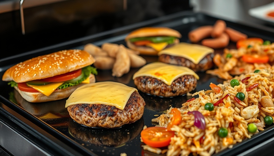 Various techniques for cooking on a griddle with diverse foods.