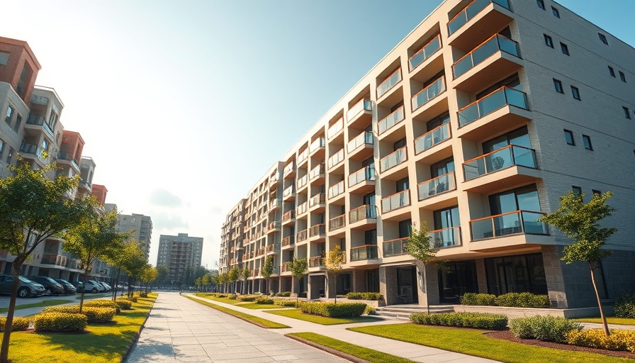Modern apartment complex symbolizing rental market challenges.