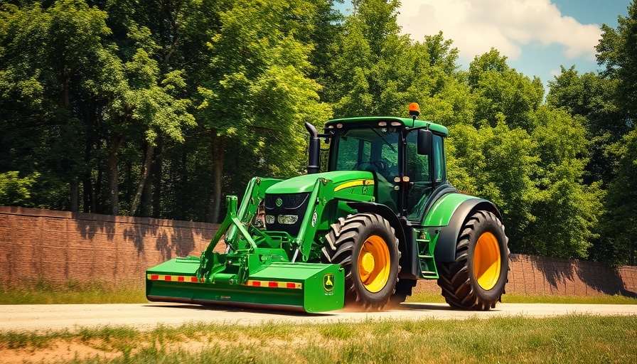 Mid-Mount Boom Mower redesign on modern tractor in rural setting.