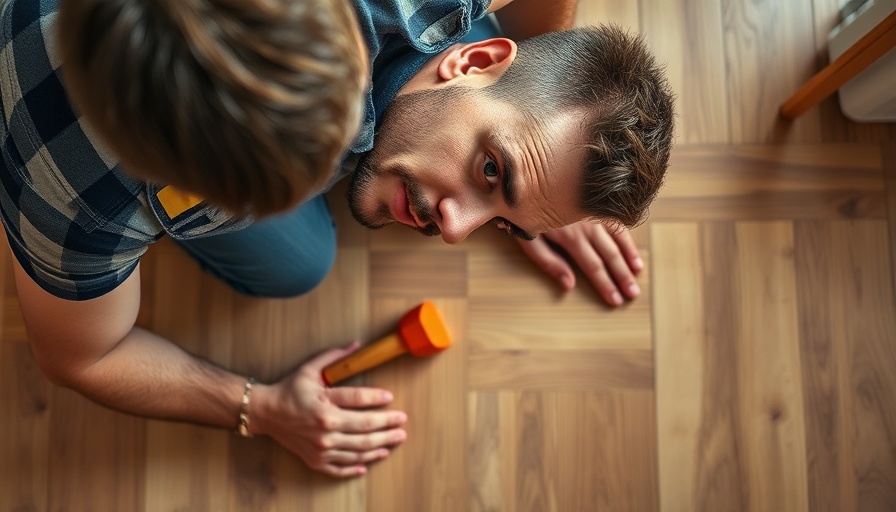 Man installing gorgeous floors with tools nearby.